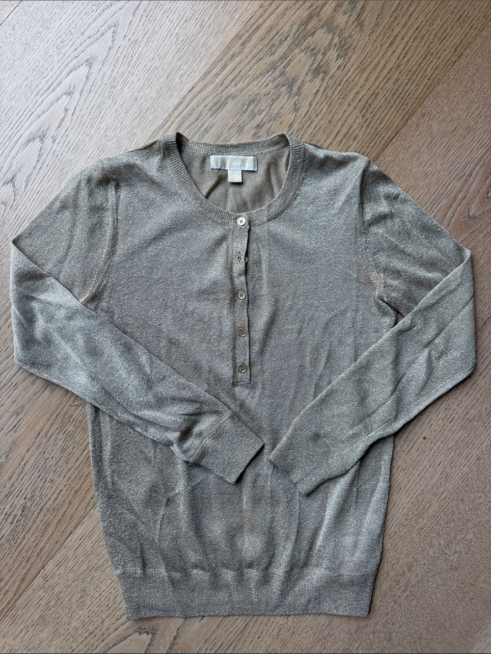 MICHAEL Michael Kors Metallic Taupe Henley Sweater